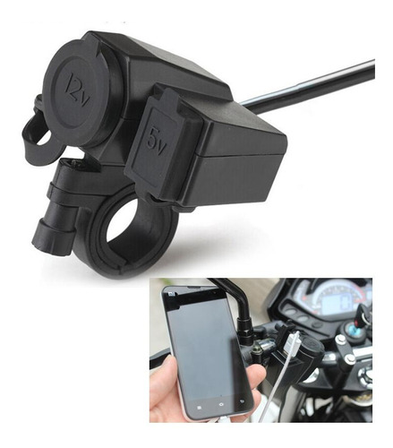 Toma 12 Volt Usb Cargador Celurar P/ Manubrio Moto Reforzado