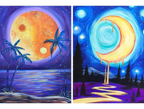 Juego De 2 Kits De Pintura Con Diamantes 5d Luna Paisaje