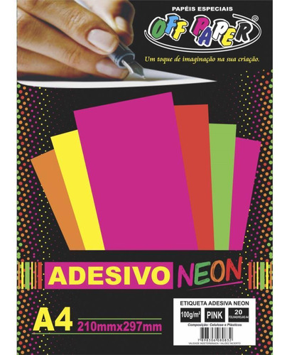 Papel A4 Neon Adesivo Laranja 100g.