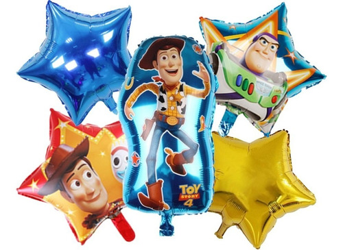 Pack 5 Globos Metalizados Woody Toy Story Aire O Helio