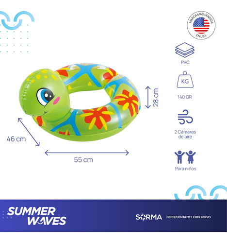 Imagen 2 de 7 de Tortuga Inflable Piscina Anillo Salvavida 55 X 46 X 28 Cm