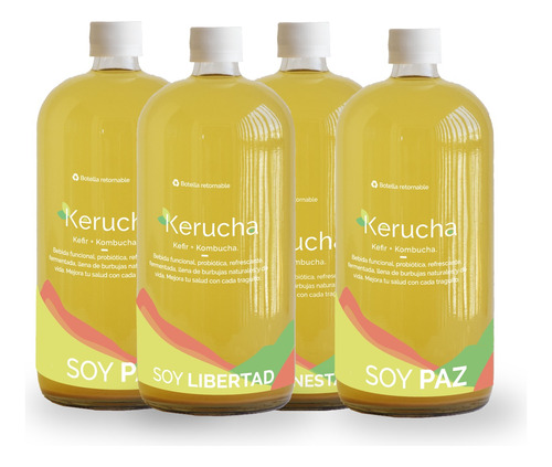 Caja 4 Keruchas 980ml - Bebida Probiótica - Kéfir + Kombucha