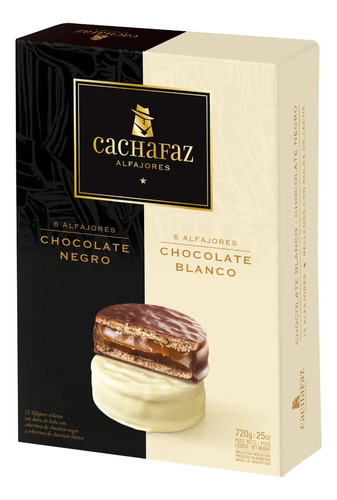 Caja X12 Alfajores Cachafaz Mixto 6 Negros Y 6 Blancos