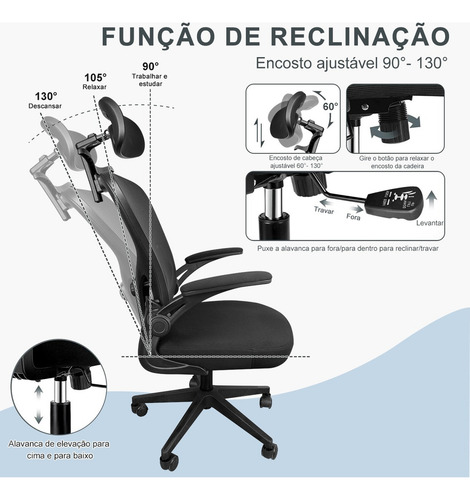 Cadeira Escritorio Python Fly Ergonomica Lombar Giratório Su