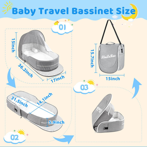 Moisés De Viaje Portátil Para Bebé Plegable Con Mosquitera