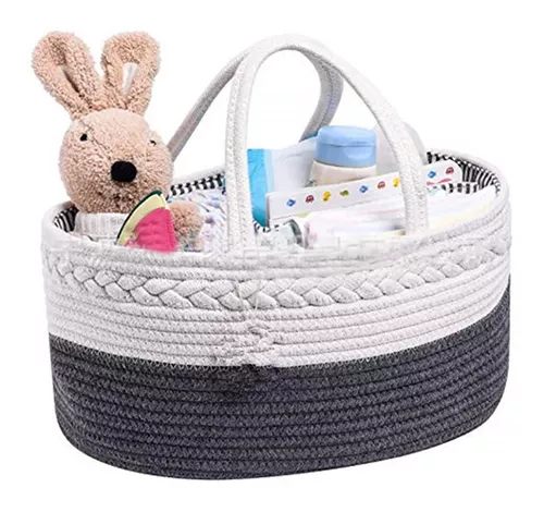 DECOMOMO Cesta para pañales de bebé, organizador de pañales para cambiador,  regalo para niñas y niños (espiral beige y blanco, extragrande)