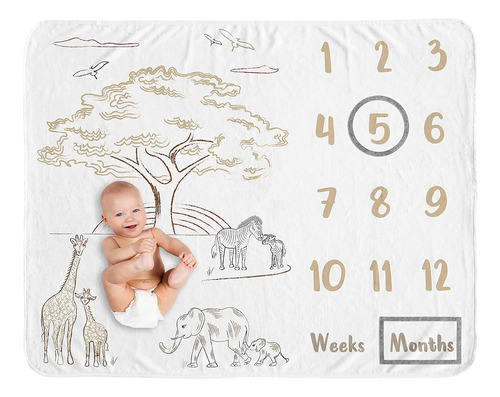 Jungle Safari Animals Boy Girl Milestone Blanket Monthl...