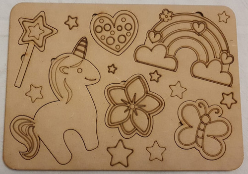 3 Encastre Rompecab Princesas Unicornio Fibrofácil Con Base