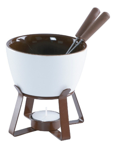 Jogo Fondue 350ml De Porcelana - Chocolate + 3 Velas Brinde 