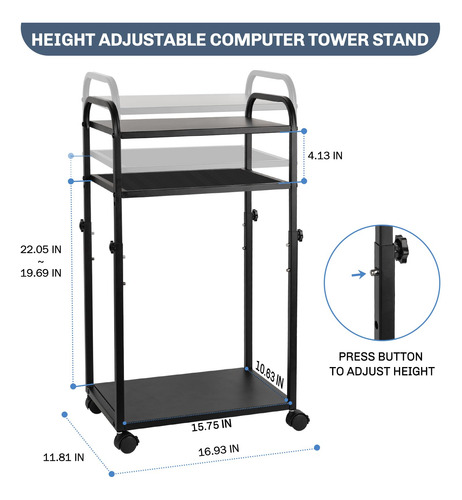 Soporte De Torre De Computadora Ajustable Con Ruedas Bloquea