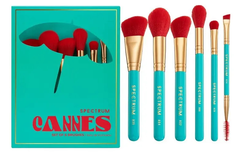 Kit Pincéis Maquiagem Spectrum Cannes Travel Book 6 Peças Verde/Vermelho