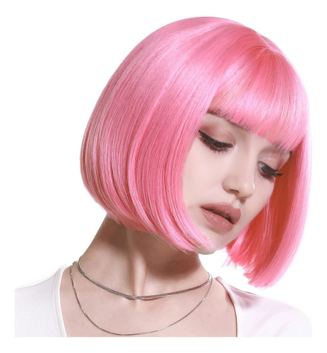 Sarla Pelucas Cortas De Color Rosa Bob Con Flequillo De 8 Pu