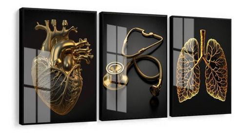 Quadro Decorativo Medicina Coração Consultório Moldura Vidro