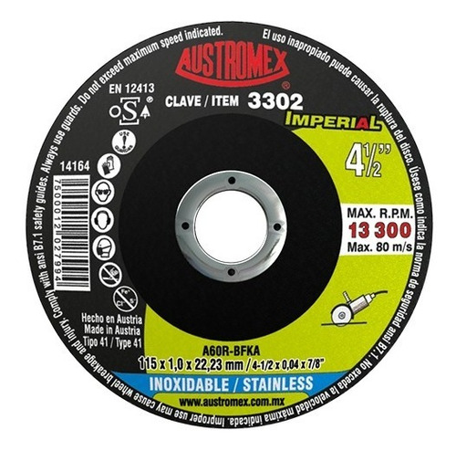 25 Pzas Disco Austromex Corte Inox 4 1/2 Mod. 3302 Color Negro