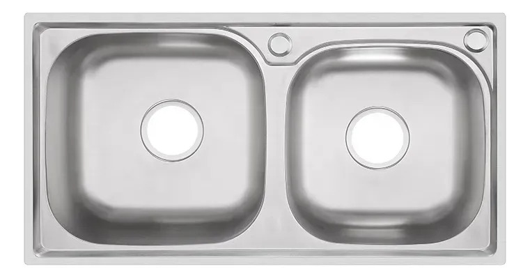 Pileta De Cocina Doble Acero Inoxidable Mate 68x39 Cm Gris