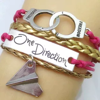 Pulseira Feminina Couro One Direction Algemas Rosa