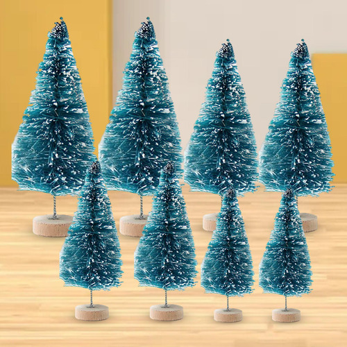 8x Árboles De Cepillo De Botella De Pino En Miniatura Azul