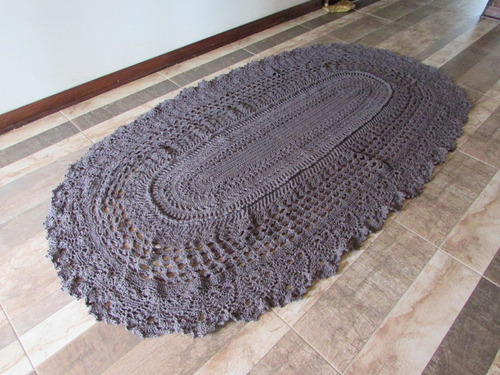Imagem 2 de 3 de Tapete De Croche Grande Oval Sala Quarta Luxo Boho Marrom