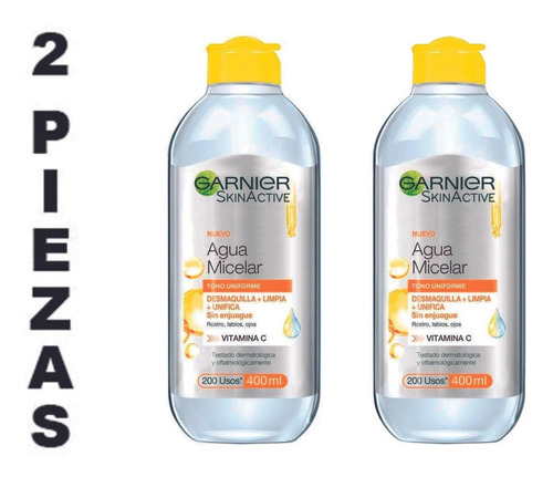 Agua Micelar Garnier Skinact Aclara Tono Uniforme 400 Ml,2