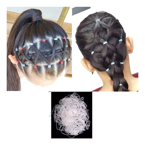 Imagen 2 de 5 de 600 Gomitas Banditas Cabello Trenzas Trenzado Transparente