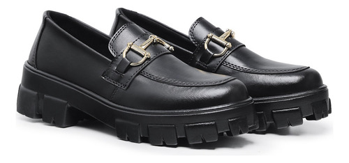 Kit 2 Pares Mocassim Feminino Tratorado Plataforma Com Metal