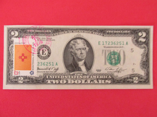 Billete Estados Unidos 2 Dolares 1976 Stamp Independencia