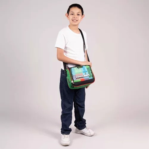 Kit Mochila Lonchera Lapicera Minecraft Creeper Chenson Verde Impresión Sublimación