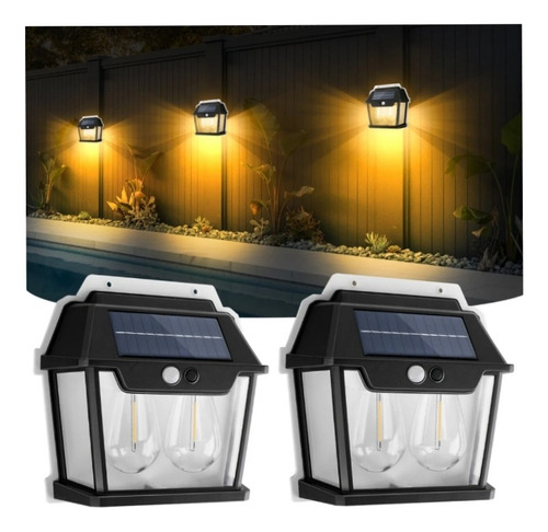 X2 Pack De Foco Solar De Muro. Luz Exterior De Patio