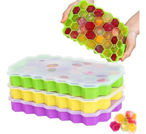 Cubeta Para Cubitos De Hielo De Silicona Con Tapa Tipo Panal