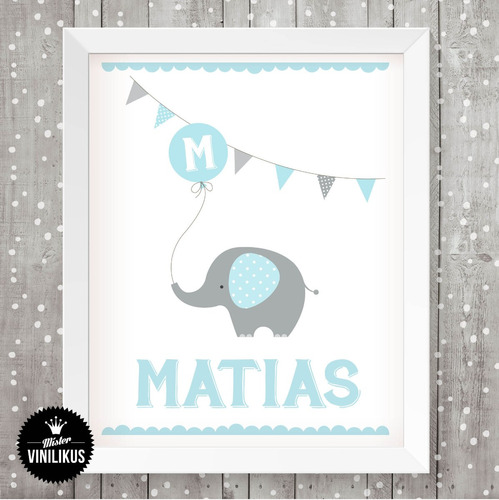 Lámina Imprimible Decoración Elefante Bebé Personalizada