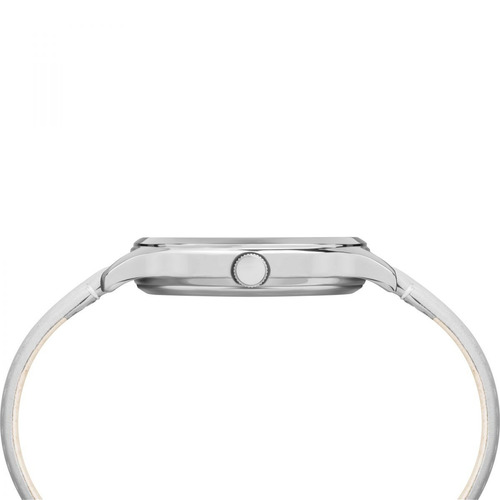 Reloj Timex Para Dama Modelo: Tw2r66800 Correa Blanco Bisel Plateado Fondo Blanco