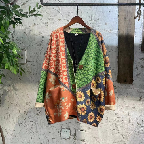 Cárdigan De Punto Con Cuello En V Y Estampado Floral Para Mu