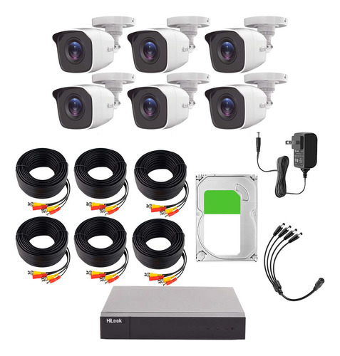 Hilook Kit De Camaras De Seguridad Exterior Hl24lq-plus6+2tb Video Vigilancia Turbohd 1080p Cctv 6 Cámaras Bala De 2mp Metal H.265+ + 2tb Disco Duro