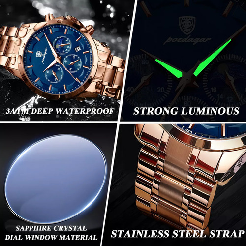 Reloj Cronógrafo Poedagar 928 Con Calendario Luminoso