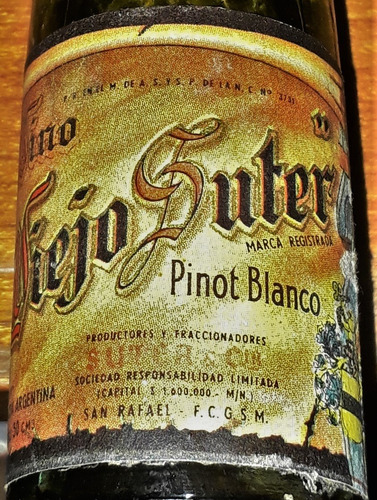 Botellita Miniatura Viejo Suter Pinot Blanco Cerrada 1970 (Usado)
