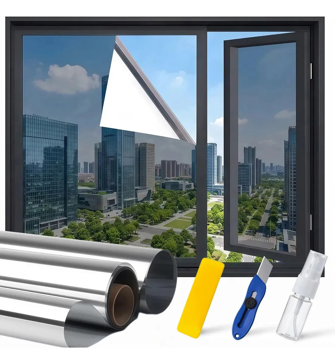 Vanance Vinilo Ventanas Privacidad 60cm x 500cm Película Anti-UV Bloqueo Térmica Negro Espejo Película Para Vidrio EstáticaProtección Solar Y Contra La Luz Pelicula Decorativo