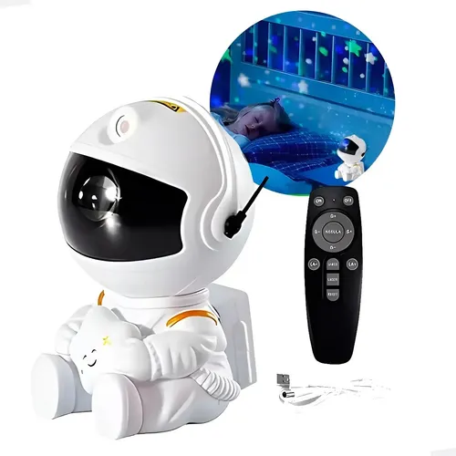 Mini Astronauta Projetor Estrelas Galáxia Luminária Noturna Branc...