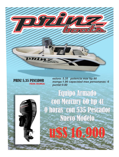 Prinz 535 Pescador Con Motor 60 Hp