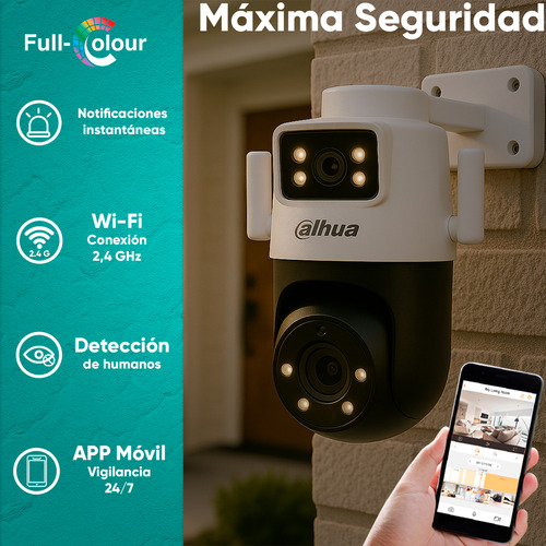 Kit Cronos Cámara De Seguridad Dahua Ip Pt Ipc-wpt1539dd-sw-5e2-pv Wifi Cruiser Dual 10mp Imagen A Color 24/7 Audio Doble Vía Alarma Auto Tracking + Microsd 128gb + Accesorios Cctv Wpt1539d-plus-128