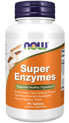 Suplemento en comprimidos NOW  Super Enzymes betaina hcl en pote de 49g 90 un
