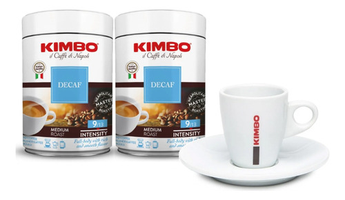 Pack Café Kimbo Descafeinado Molido 2 Latas X 250 Gr  + Taza