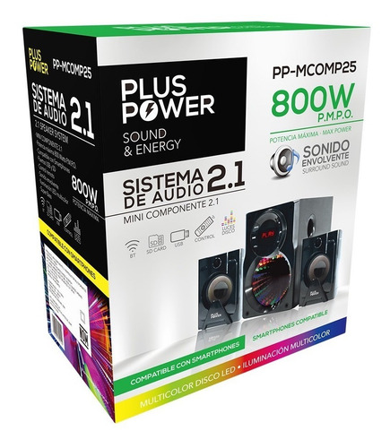 Minicomponente Plus Power Pp-mcomp25 Negro Con Bluetooth Luz