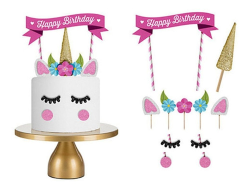 Decoración Para Tarta De Cumpleaños, Diseño De Unicornio