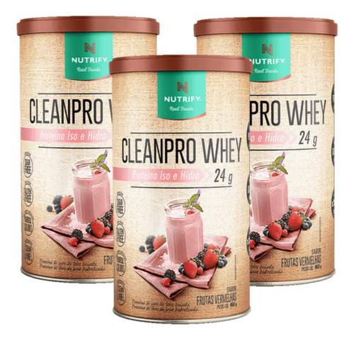 3x Cleanpro Whey Isolado Frutas Vermelhas 450g Nutrify