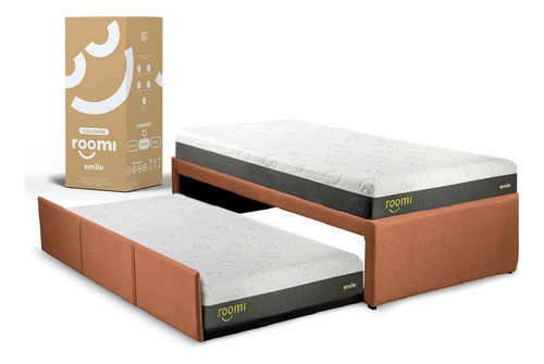 Pack 2 Colchones Individuales Roomi Smile + Bajo Cama Color Naranja Claro