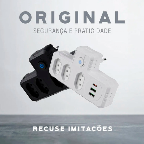 Benjamin Adaptador Tomada 127/220V Usb Turbo Usb-c Tripolar T De Tomada 3 Pinos Protege Contra Surto E Sobrecarga Viagem Profissional Padrão Computador Freezer Geladeira Para Escritório