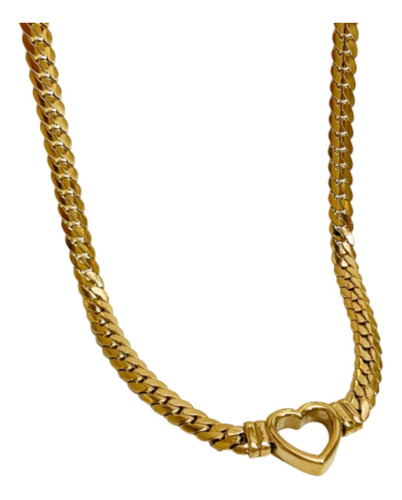 Collar Cadena Forma Corazon Acero Inoxidable Baño Oro 18k