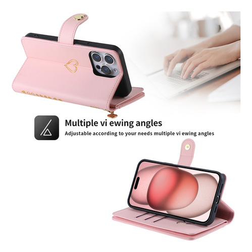 Funda Para Teléfono Tipo Cartera De La Serie Sharp Con Adornos Y Pulsera Con Ranuras Para Tarjetas