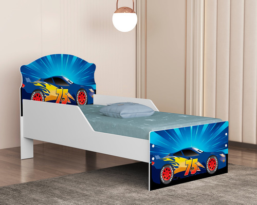 Mini Cama Infantil Livia Temática Com Adesivo Resistente Cor Mc Queen Azul 08