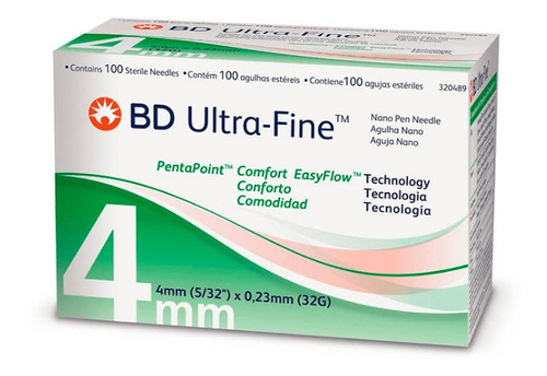 Agulha Para Caneta De Insulina Ultra Fine 4mm C/100 Bd